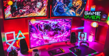 black flat screen computer monitor with keyboard and mouse